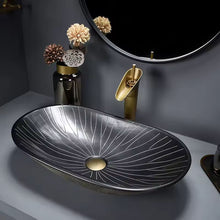Charger l'image dans la galerie, lavabo en céramique couleur or avec motif de fleur

