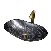 Charger l'image dans la galerie, lavabo en céramique couleur or avec motif de fleur
